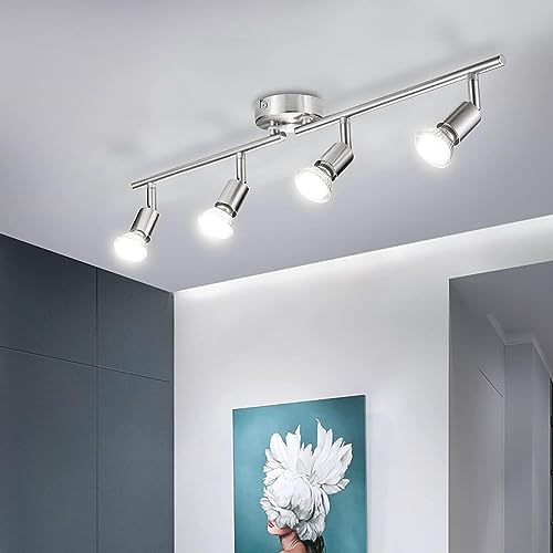 Bojim Lampadario da Soffitto Luce Bianco 6W, Plafoniera con 4 Faretti Orientabili LED GU10 Pari a 54W 550LM 220V 4000K, Lampada Moderna Sistemi di Faretti per Camera Salotto Soggiorno Cucina