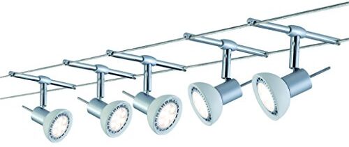 Paulmann sistema di cavi per faretti, set estensibile, 94136, Sheela, massimo 5 pezzi da 10 W l’uno, cromato, opaco/opale, lampada da soffitto, senza lampadina