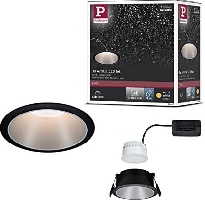 Paulmann Lampada LED Cole Rotonda incl. 1 faretto da Incasso dimmerabile da 6,5W, Argentato Spot da soffitto 2700K 6.5 W, Nero, Argento, 1 pezzo