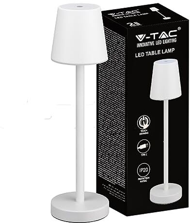 V-TAC Lampada LED da Tavolo 3W ricaricabile a batteria colore bianco USB C Touch Dimmerabile 4000K luce tavolo ristorante da interno IP20-