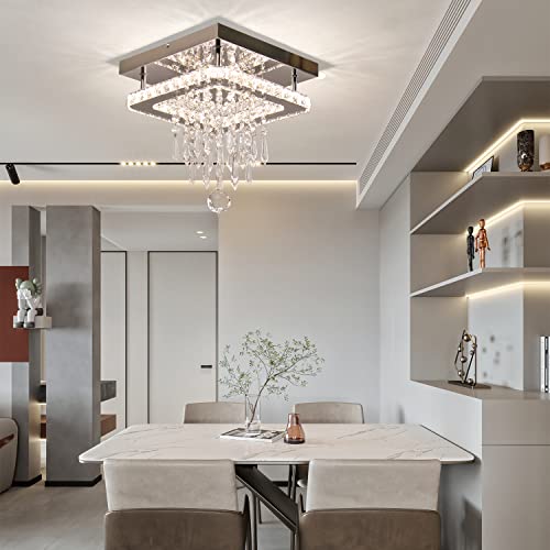 Finktonglan Fintonglan lampadari a soffitto quadrato LED cristallo plafoniera moderna in acciaio inox lampadario a filo per camera da letto cucina sala da pranzo corridoio soggiorno (colore modificabile)