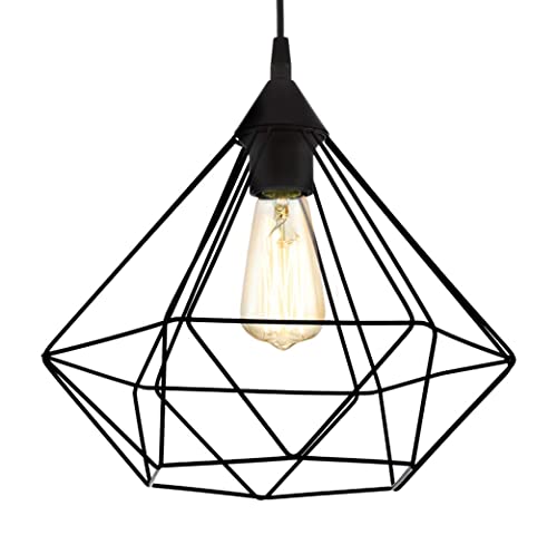 Eglo Lampada a sospensione Tarbes, lampada a sospensione a uno punto luce vintage, lampada a sospensione in stile retrò, acciaio, plastica, nero, E27, diametro di 32,5 cm