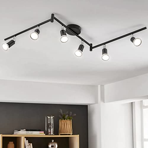 Bojim Faretti LED da Soffitto Orientabili, Lampadario da Soffitto Luce Bianco 4000K, con 6 Luci GU10 da 550LM 6W = 54W, Plafoniera Led per soggiorno, camera da letto, Lampadario in metallo Nero 230V