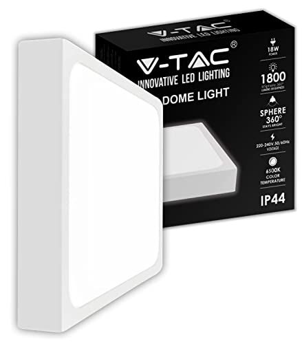 V-TAC Plafoniera LED Quadrata da Soffitto 18W con Interruttore Alta Luminosità Luce 6500K Bianca Fredda Lampada Satinata per Casa e Ufficio 1530 Lumen 225 x 225 mm