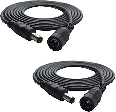 DZYDZR 2 Pezzi 2m DC 12V Cavo di Estensione Nero, 2,1mm x 5,5mm DC Jack Maschio a Femmina Filo di Rame 22AWG per Adattatore di Potenza, LED, Fotocamera CCTV e altro ancora (6,6ft)