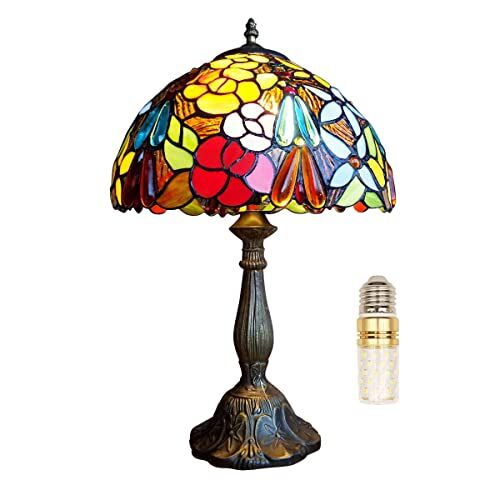FUMAT Lampada in stile Tiffany, 12 pollici Lampada da comodino notte a paralume fatto a mano in vetro colorato, Lampada da tavolo, per Soggiorno Camera da letto Tavolino da caffè