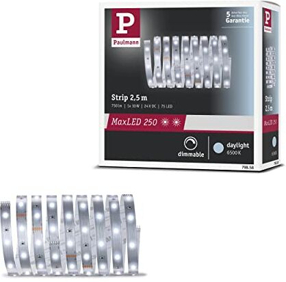 Paulmann 0  LED MaxLED 250 2,5m Luce Giorno IP20 incl. 1 Striscia da 10 Watt Strip Fascia Luminosa 6500 K W, Banda