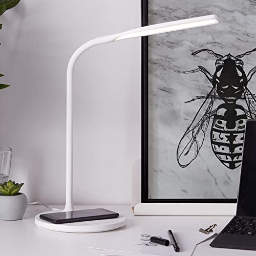Brilliant Lampada da tavolo a LED con base di ricarica a induzione, ricarica wireless dei dispositivi mobili, dimmerabile, in plastica, 34 x 17 cm, colore: Bianco
