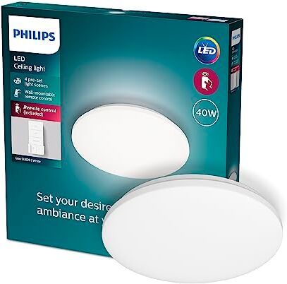 Philips LED Izso, Plafoniera Rotonda + telecomando, Luce Bianca da Calda a Fredda, Dimmer a Fasi, 40W, Bianco