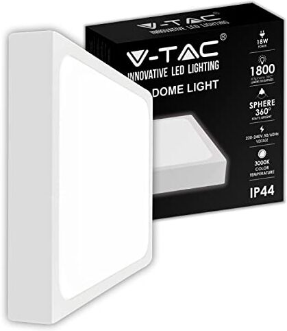 V-TAC Plafoniera LED Quadrata da Soffitto 18W con Interruttore Alta Luminosità Luce 3000K Bianca Calda Lampada Satinata per Casa e Ufficio 1530 Lumen 225 x 225 mm