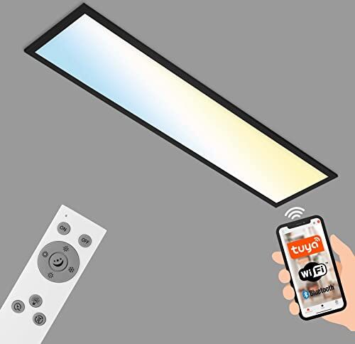 Briloner Lampada da soffitto Smart LED, lampada da soffitto Wifi Ultra Flat, CCT, dimmerabile, controllo vocale, nero, 1000x250x66 mm