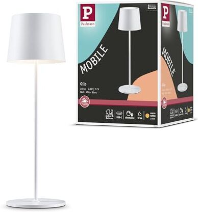 Paulmann Gilo  Lampada da tavolo a batteria, IP44, 2700 K, colore: Bianco opaco, dimmerabile, 2,8 W, USBC