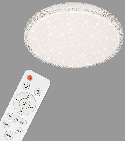 Briloner Leuchten Plafoniera a LED, lampada a soffitto con decorazione a stella e cristalli trasparenti, dimmerabile, telecomando, controllo della temperatura di colore, bianco trasparente, Ø 39,3cm