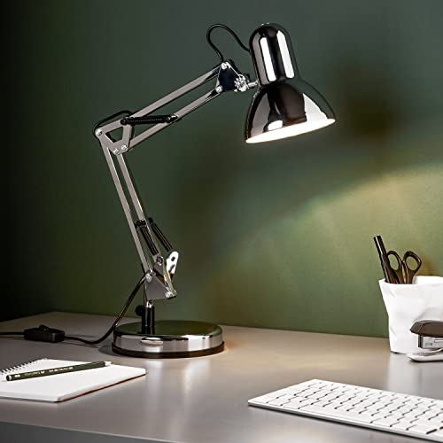 Brilliant Basic  Lampada da tavolo funzionale con interruttore intermedio con testa girevole in metallo/plastica, in cromo – 16 cm e 50 cm di altezza