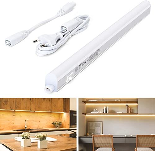 Aigostar LED Sottopensile Cucina con Interruttore 8W 920LM LED Sotto Pensile IP20 230V Lampada sottopensile Barra LED, Luce Bianco Caldo 3000K 57,3 cm