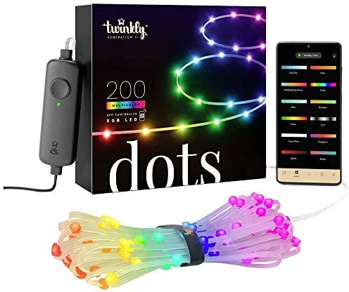 Twinkly Dots Stringa Flessibile di Luci di Natale Smart con 200 LED RGB Decorazioni Natalizie per Interni ed Esterni Illuminazione Controllata da App, filo trasparente, 10m