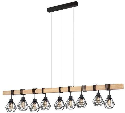 Eglo Lampada a Sospensione Townshend 5, in Acciaio, da 60 W, di Colore Marrone e Nero Lampadario a Sospensione a 9 Punti Luce Nero/Marrone