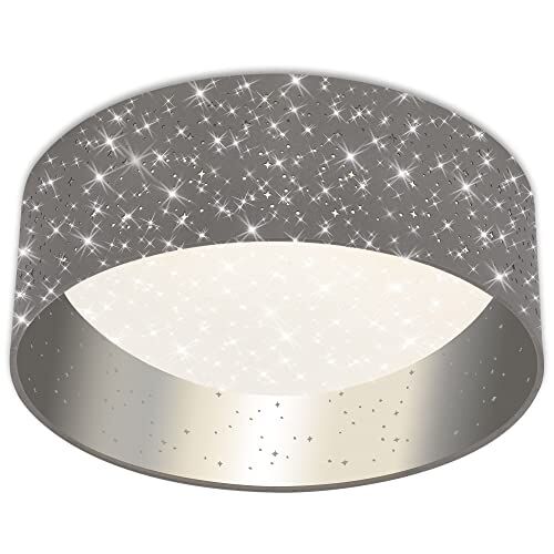 Briloner Plafoniera a LED, Lampada da Soffitto, Plafoniera in Tessuto, Plafoniera in Tessuto con Decorazione a Stelle, 12 Watt, 1.200 Lumen, 4.000 Kelvin, Grigio-Argento, Ø32 cm