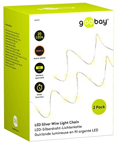 goobay 2 x 20 luci a LED – funzione timer, funzionamento a batteria, lunghezza totale 1,05 m