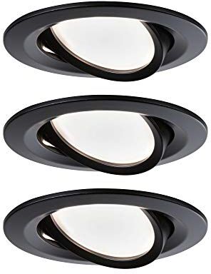 Paulmann Lampada da Incasso Nova LED Coin Set da 3 Tonda orientabile 3x6,5W Bianco Caldo 3-Step-Dim Nero Opaco Spot Alluminio 2700K 19.5 W, 3 unità