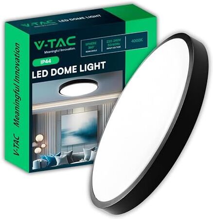 V-TAC Plafoniera LED Soffitto Nera Rotonda 18W Luce Naturale 4000K Lampada Lamapdario LED Satinata per Casa, Soggiorno, Camerda da Letto, Ufficio 1830 Lumen IP44 Diametro 250 mm