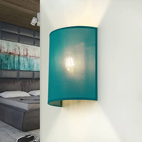 Licht-Erlebnisse Applique per interni Alice semicircolare Up & Down elegante design loft moderno in tessuto verde petrolio E27 per camera da letto soggiorno