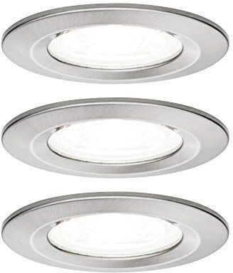 Paulmann Lampada da incasso LED Nova set da 3, 3x6,5W ferro spazzolato spot zinco-alluminio 4000K GU10, 19.5 W, 3 Stück (1er Pack)