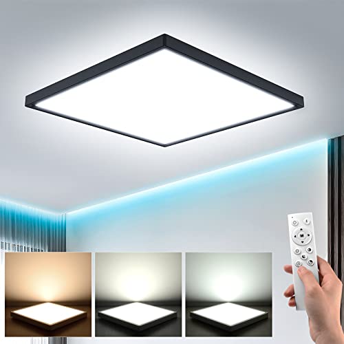 Eagle Plafoniera LED Dimmerabile Con Telecomando, 36W Lampada da Soffitto Moderna 3000-6500K IP44 3240LM Quadrata Pannello Luce per Camera Cucina Soggiorno Ø30 Cornice Nero