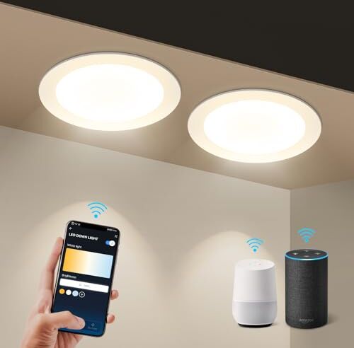 Aigostar 9W Faretti LED da Incasso per Cartongesso, 2 pezzi 780LM Wi-Fi. Smart Faretto LED Interno Compatibili con Alexa e Google Home, Dimmerabile da Bianco Caldo a 3000-6500K, Φ118-128mm