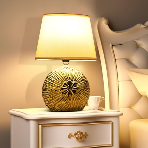 Aigostar Lampada da Tavolo in Ceramica, Moderna Lampada da Comodino con Paralume in Tessuto, Attacco E14, max.40W, Abat Jour da Comodino per Camera da Letto, Soggiorno (senza Lampadina) -H302mm