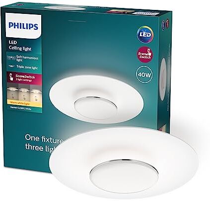 Philips LED Garnet SceneSwitch, Plafoniera Rotonda, Luce Calda, Dimmer a Fasi, 40W, Nero