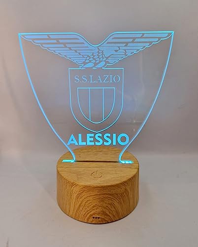 Generico Lampada in Plexiglass con Base Nera Logo LazioCalcio e Nome Personalizzato Decor Night Light LED Luce Camera 7 Colori