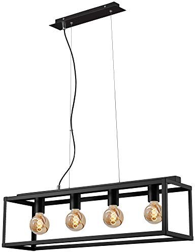 Briloner Leuchten Lampada a sospensione, 4 paralumi, lampadadario retrò/vintage, acciaio nero, 4x E27, max. 40 Watt, nero, 750x200x1200 mm (lunghezza x larghezza x H)