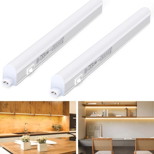 Aigostar LED Sottopensile Cucina con Interruttore 4W 460LM LED Sotto Pensile IP20 230V Lampada sottopensile Barra LED, Luce Bianco Caldo 3000K 31,3 cm, 2 pcs