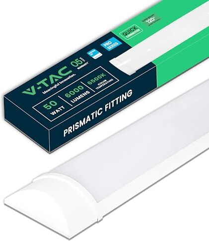 V-TAC Plafoniera LED Lineare da Soffitto 150 CM 50W con Chip Samsung Lampada Rettangolare 6000 Lumen IP20 per Parete, Garage, Negozio 120LM/W Tubo LED Luce 6400K Bianca Fredda