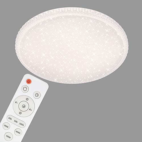 Briloner Leuchten  Plafoniera a LED effetto stellato e cristalli trasparenti, lampada da soffitto con funzione dimmer, telecomando, funzione luce notturna, timer e memoria, bianco, Ø 59,5 cm