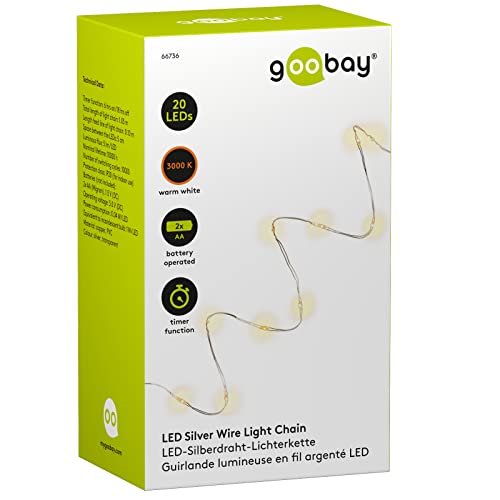 goobay Ghirlanda luminosa con 20 LED con timer, colore: Argento