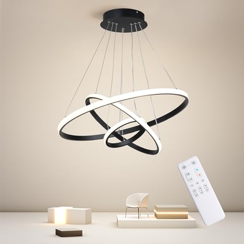 KAUCQI Lampadario Soggiorno 56W Moderna Lampada a Sospensione, Lampadario Cucina Led Lampadario Salotto Soffitto Dimmerabili 3000K-6000K 3 luci Φ60+40+20cm Villa Sala da Pranzo