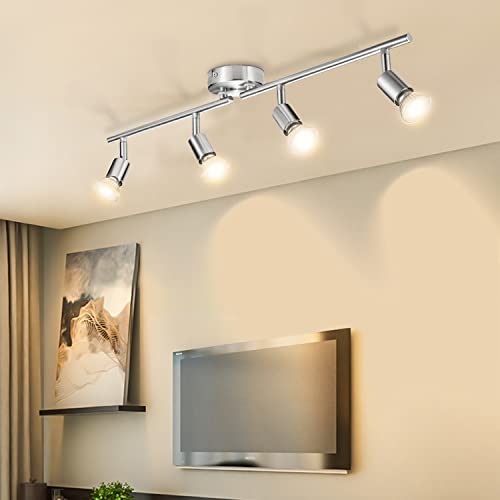 Bojim Lampadario da Soffitto, Plafoniera con 4 Faretti Orientabili LED GU10 Bianco Caldo 6W Pari a 54W 600LM 220V 2700K, Lampada Moderna Sistemi di Faretti per Camera Salotto Soggiorno Cucina