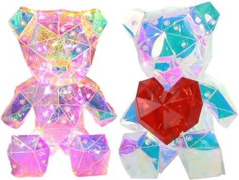 Generic Lampada Orsetto Teddys con Cuore, Lampada da Tavolo con Luce Notturna Carina sul Comodino, Luce Notturna a Forma di Orso con Cambio di Colore, Luce Notturna Regalo di San Valen-Tino per lei o per Lui