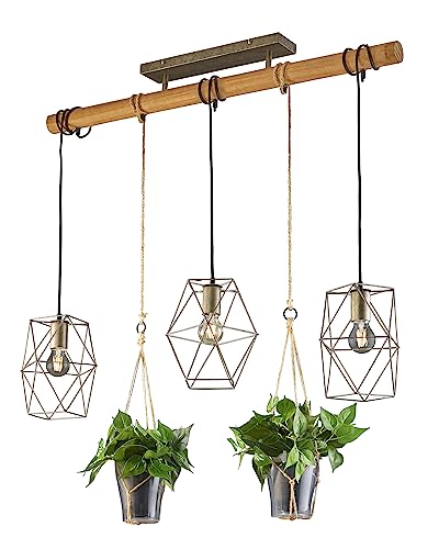 Trio , Sospensione, Plant 3xE27, max.40,0 W Vetro, Transparente chiaro, Finitura: Metallo, nichel antico L:115,0cm, L:22,0cm, A:150,0cm IP20,Senza illuminante,Regolabile in altezza