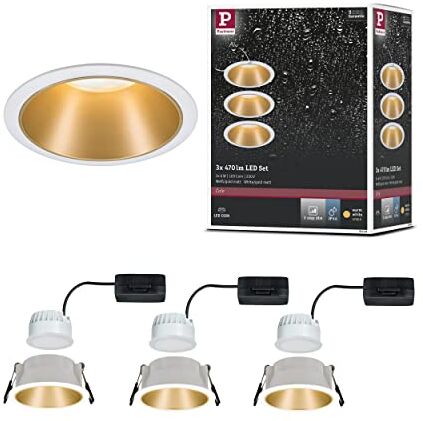 Paulmann Lampada LED Cole rotonda incl. 3 faretti da incasso da 6,5W dimmerabile bianco, oro opaco spot da soffitto 2700K 19.5 W, 3 pezzi