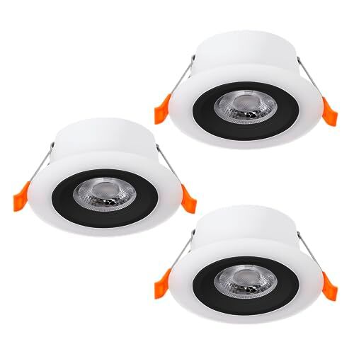 Eglo Calonge Set di 3 faretti a LED da incasso, punto luce con plafoniera rotonda, illuminazione per controsoffitto, faretto da soffitto in plastica, bianco e nero, diametro 7 cm