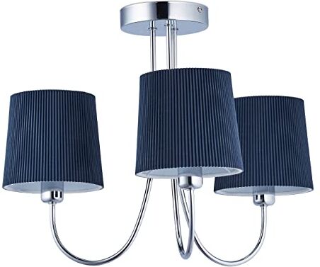 Relaxdays Lampadario a Sospensione, 3 Luci, Paralumi in Stoffa, Design Vintage, HLP: 35x40,5x35,5 cm, Cucina, Blu scuro