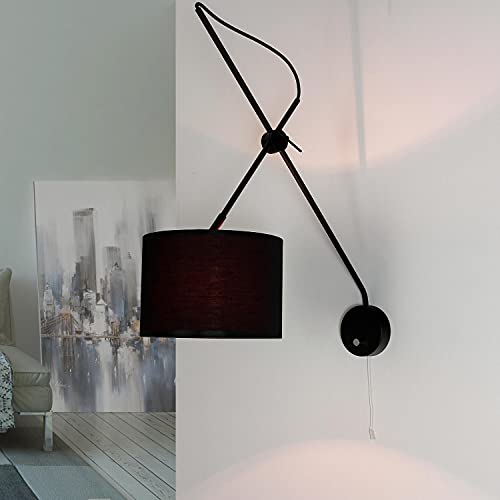 Licht-Erlebnisse Lampada da parete in tessuto metallo nero oro soggiorno camera da letto L: 23,5 cm E14 applique moderna orientabile a basso abbagliamento per interni VIPER