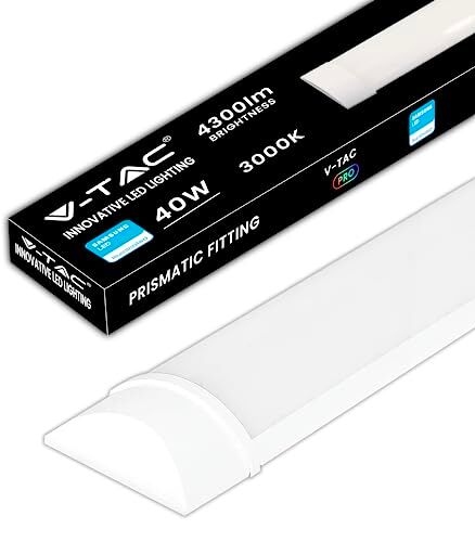 V-TAC Plafoniera LED Lineare da Soffitto 120 CM 40W Chip Samsung Lampada Rettangolare 4300 Lumen IP20 per Parete, Garage, Negozio Tubo LED Luce 3000k Bianca Calda