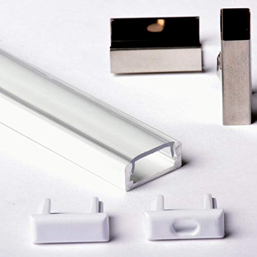 AFTERTECH 1x 2metri 1506B 15x6mm PROFILO ALLUMINIO BIANCO PER STRISCE STRIP LED BARRA RIGIDA 2M 2MT + COPERTURA (1x 2metri 1506bianco clear)