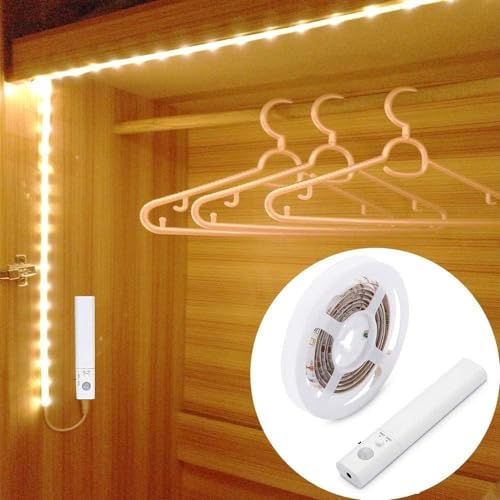 UNIKS 1M Striscia LED con Sensore di Movimento, Striscia a Batteria, 3000K Bianco Caldo, Luce Notturna per Bambini, Camera da letto, Armadio, Corridoio