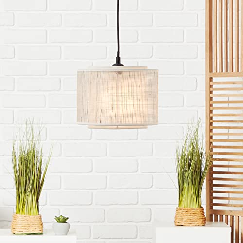 Brilliant Lampada a sospensione in stile Nature – Lampada a sospensione con paralume regolabile in altezza e dimmerabile, con lampadina adatta in metallo/tessuto/carta, colore nero/beige – Ø 22 cm