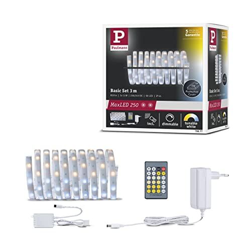Paulmann MaxLED 250 -Striscia LED, 3 m, Rivestimento IP44, 11 W, 810 lm, Colore Bianco, 24 VA, dimmerabile, in plastica, 2700 K, Baset, 3m